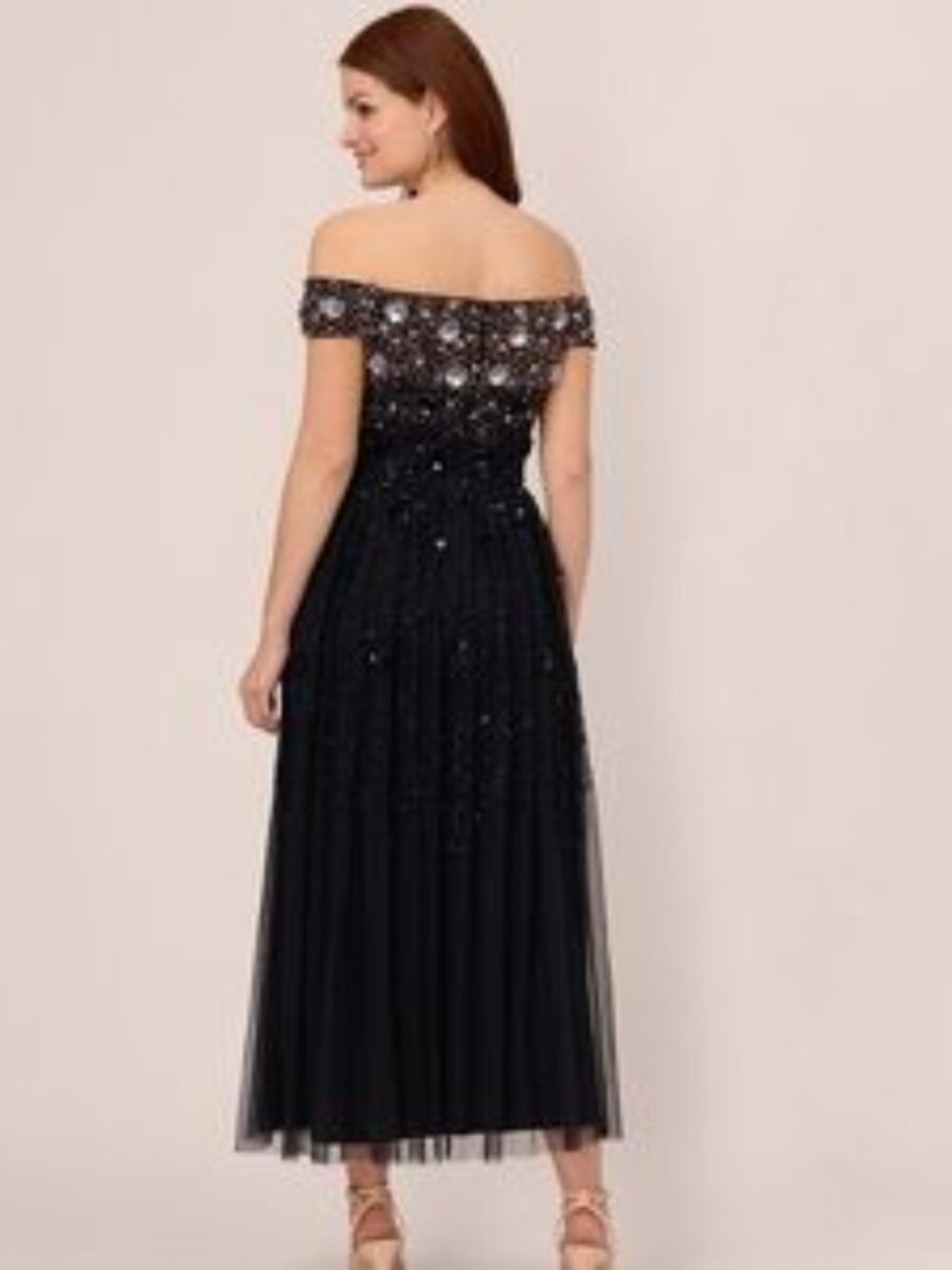Adrianna Papell Off Shoulder Beaded Rosette Dress - Size 16 - HS0327 - Picture 2 of 9